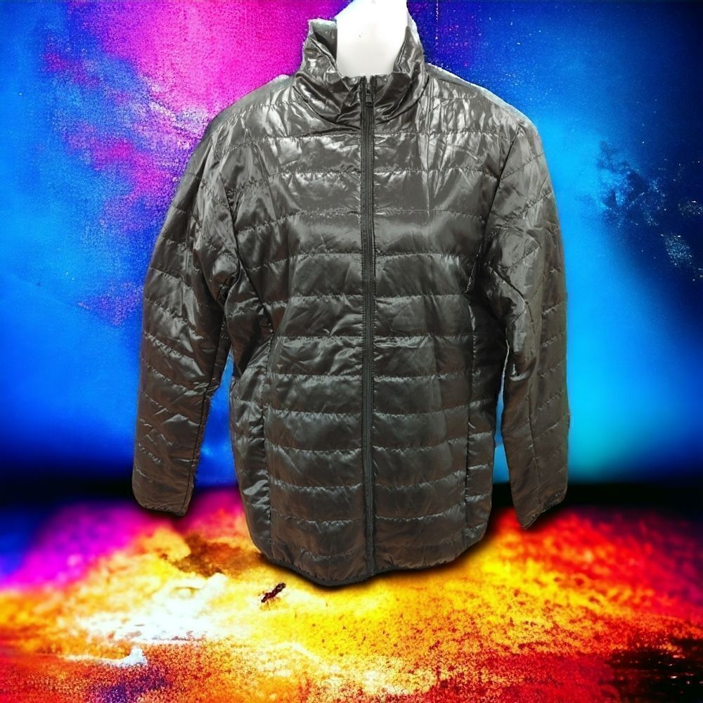 WOMEN'S BLACK WEST LOOP PACKABLE LONG SLEEVE LIGHT WEIGHT QUILTED PUFFER JACKET.